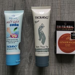 Etude Ginger Sugar Overnight Lip Mask, Thorakao Hand Lotion, Thorakao Foot Cream